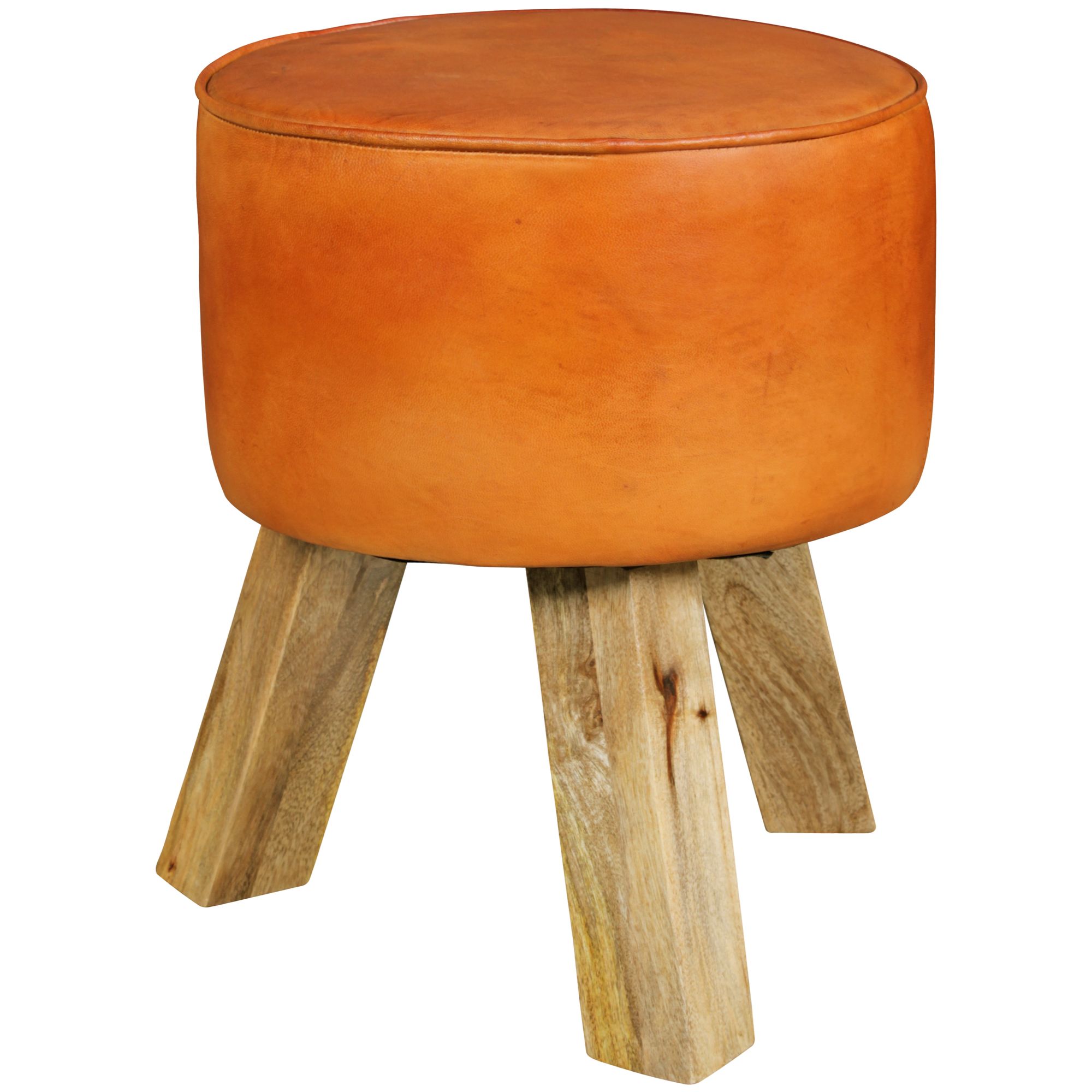 Design seat stool real leather brown 37 x 37 x 45 cm stool with wooden legs leather stool