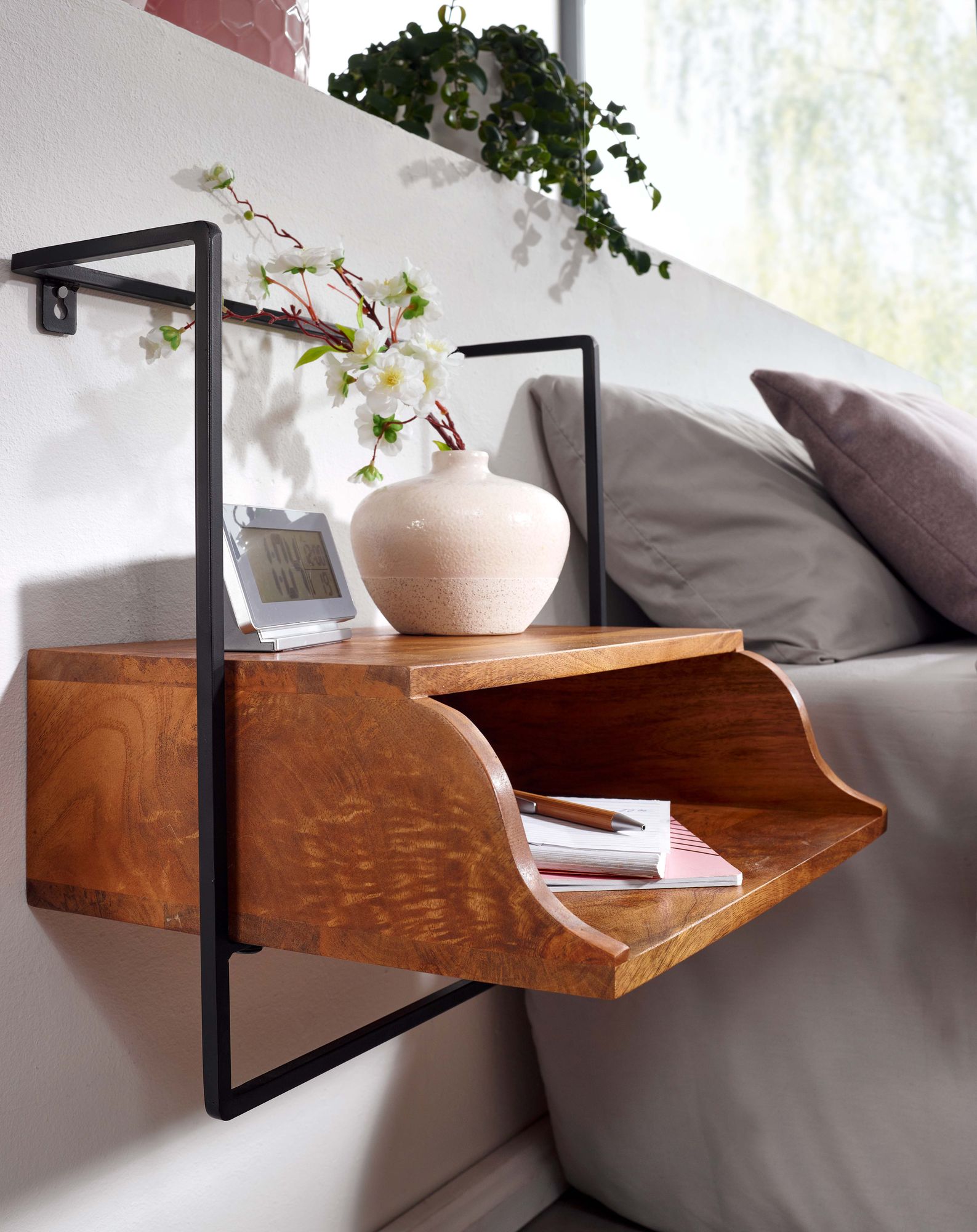 Bedside table for wall mounting 44x45x35 cm bedside table solid mango wood