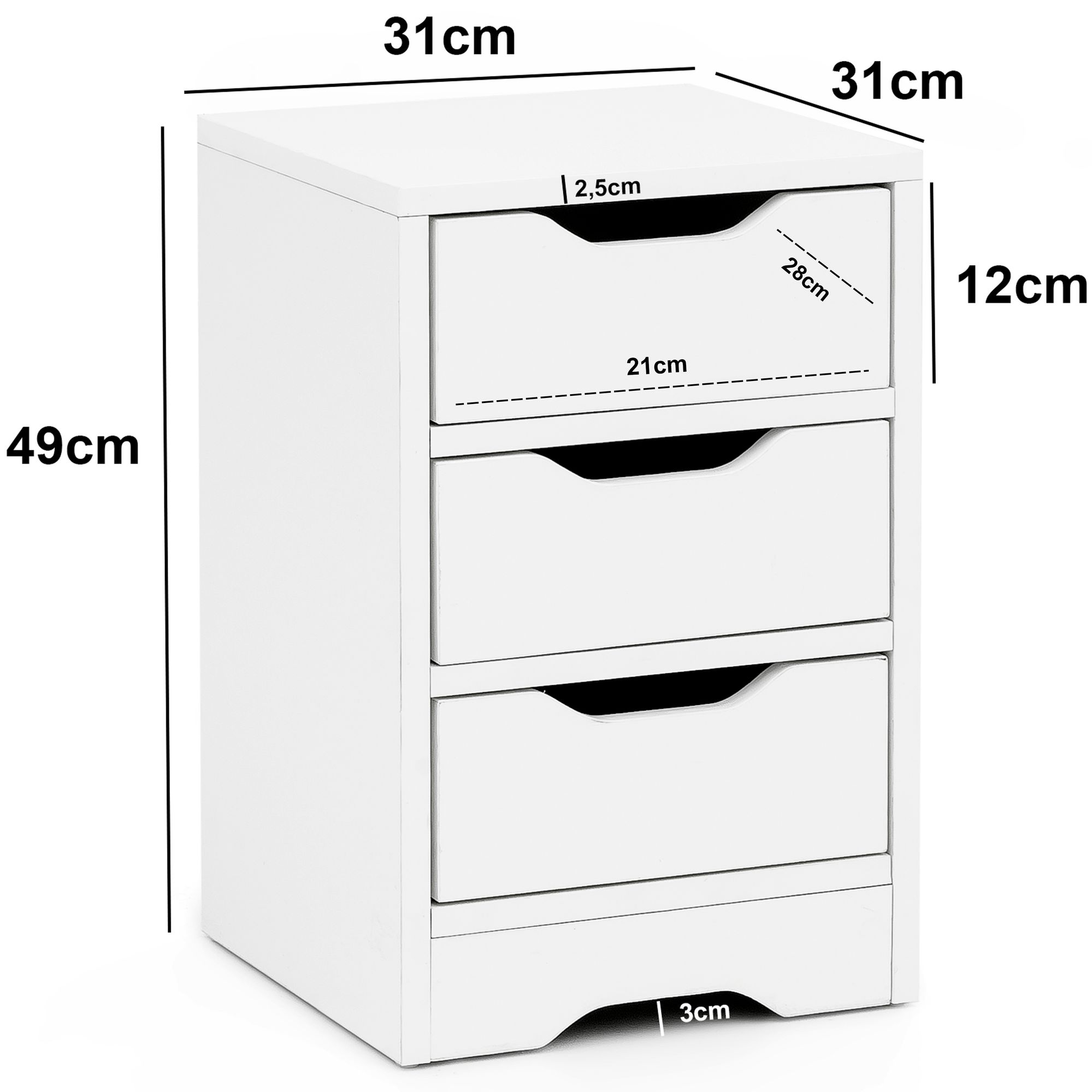 Night console wl5.704 31x49x31 cm white matt with 3 drawers