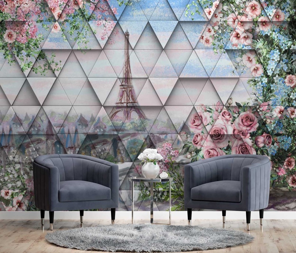 Papier peint imprimé sur toile avec colle motif tour eiffel au printemps feeby-01