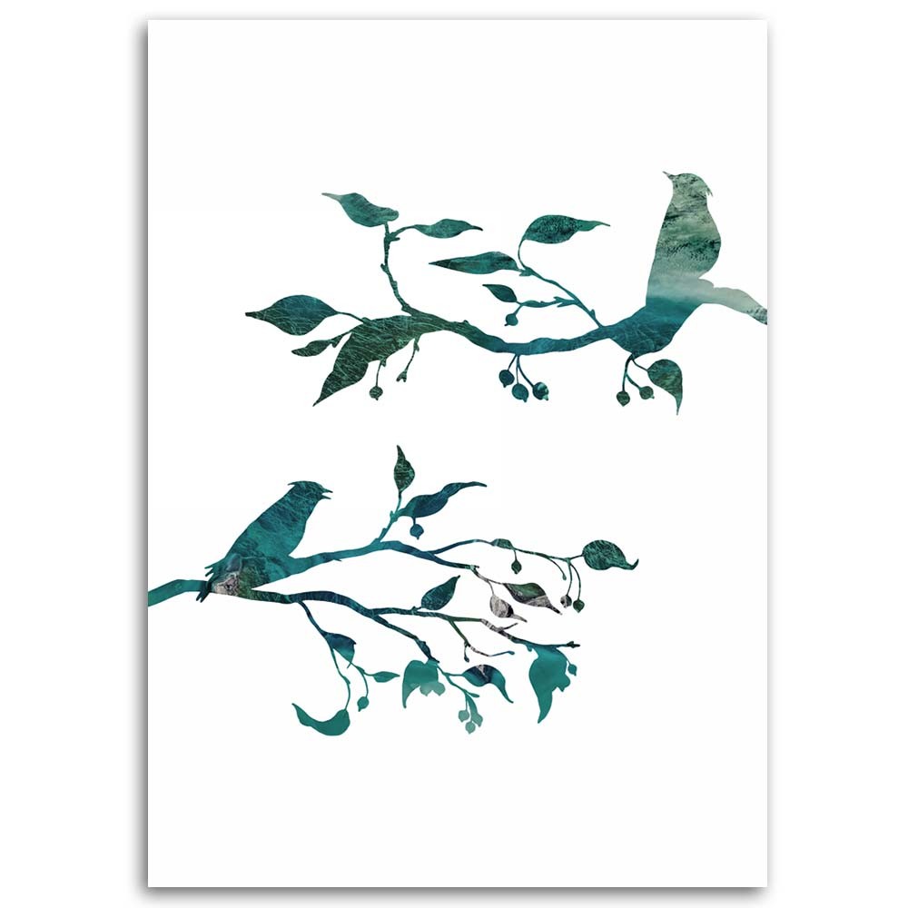 Cadre décoratif en mdf imprimé sur toile oiseaux sur des branches feeby-02