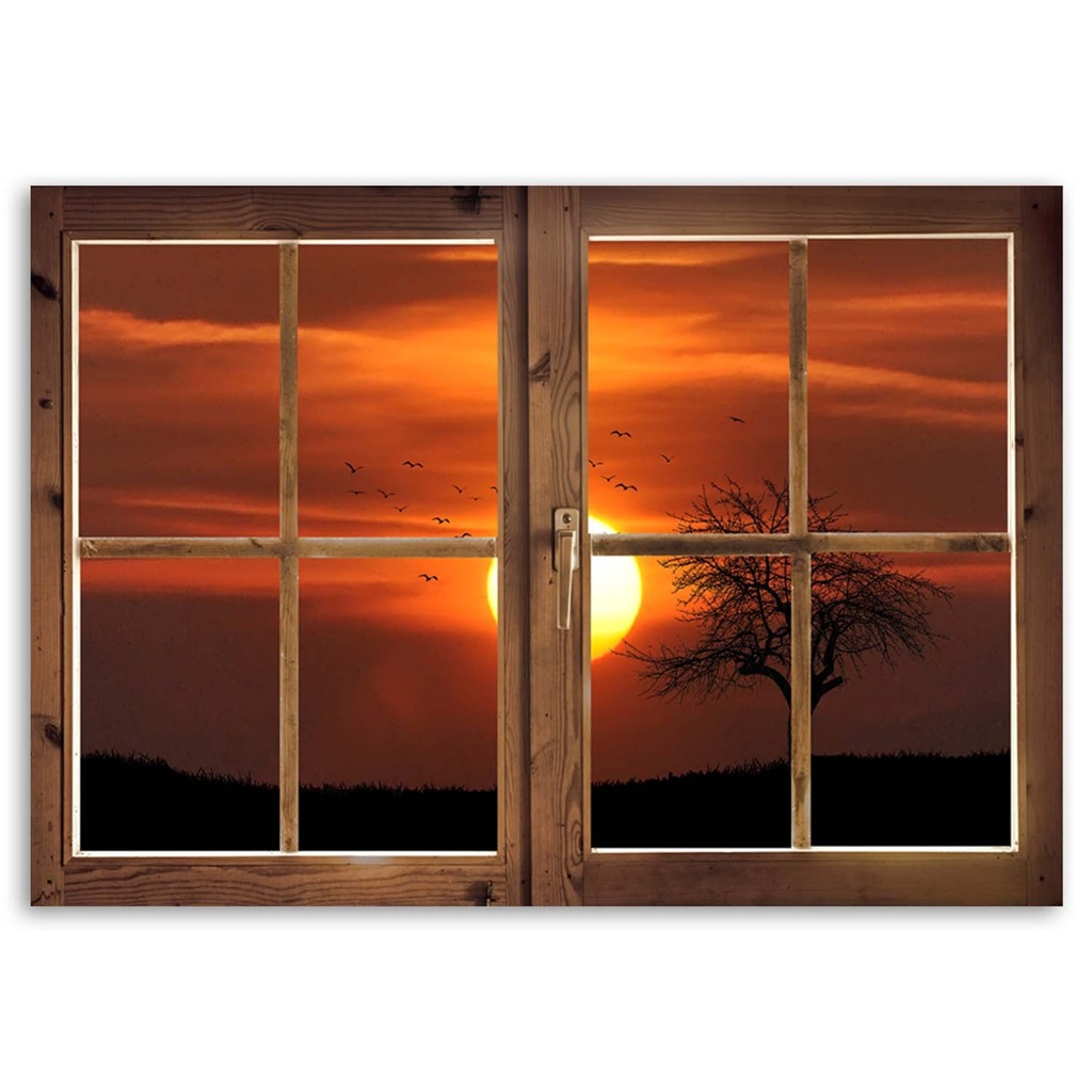 Cadre avec image de paysage classique imprimé sur toile avec une finition orange feeby-02