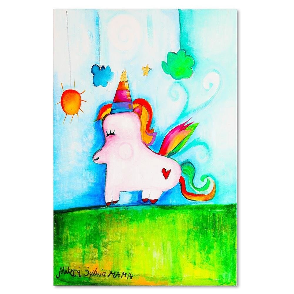 Cadre imprimé sur toile avec image de licorne fabriqué en mdf feeby-02