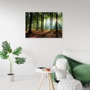 Cadre rectangulaire en mdf et toile avec image décorative d'un bois au lever du soleil feeby-01