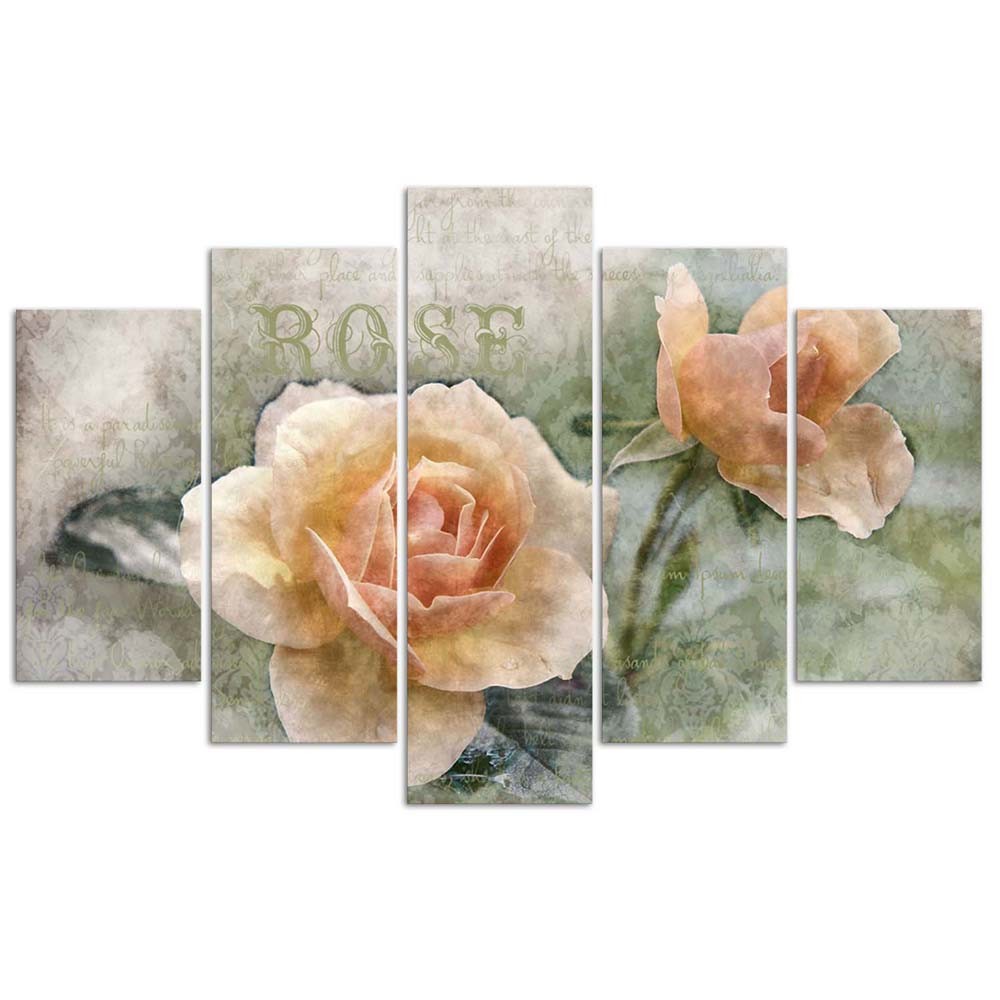 Cadre de plusieurs pièces imprimé sur toile avec finition orange roses de thé shabby chic feeby-02