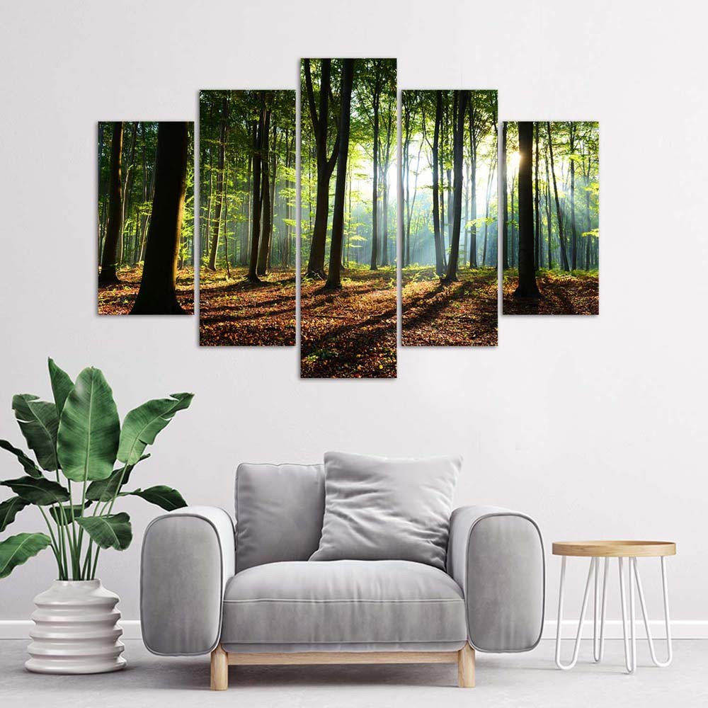 Cadre de paysage rayons du soleil dans le bois en mdf solide imprimé sur toile imperméable feeby-01