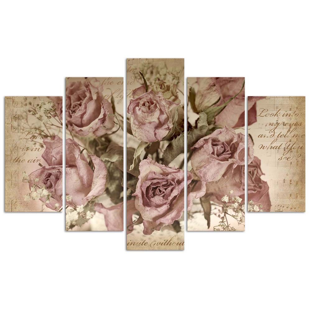 Cadre roses sur des notes de musique en mdf solide imprimé sur toile imperméable feeby-02