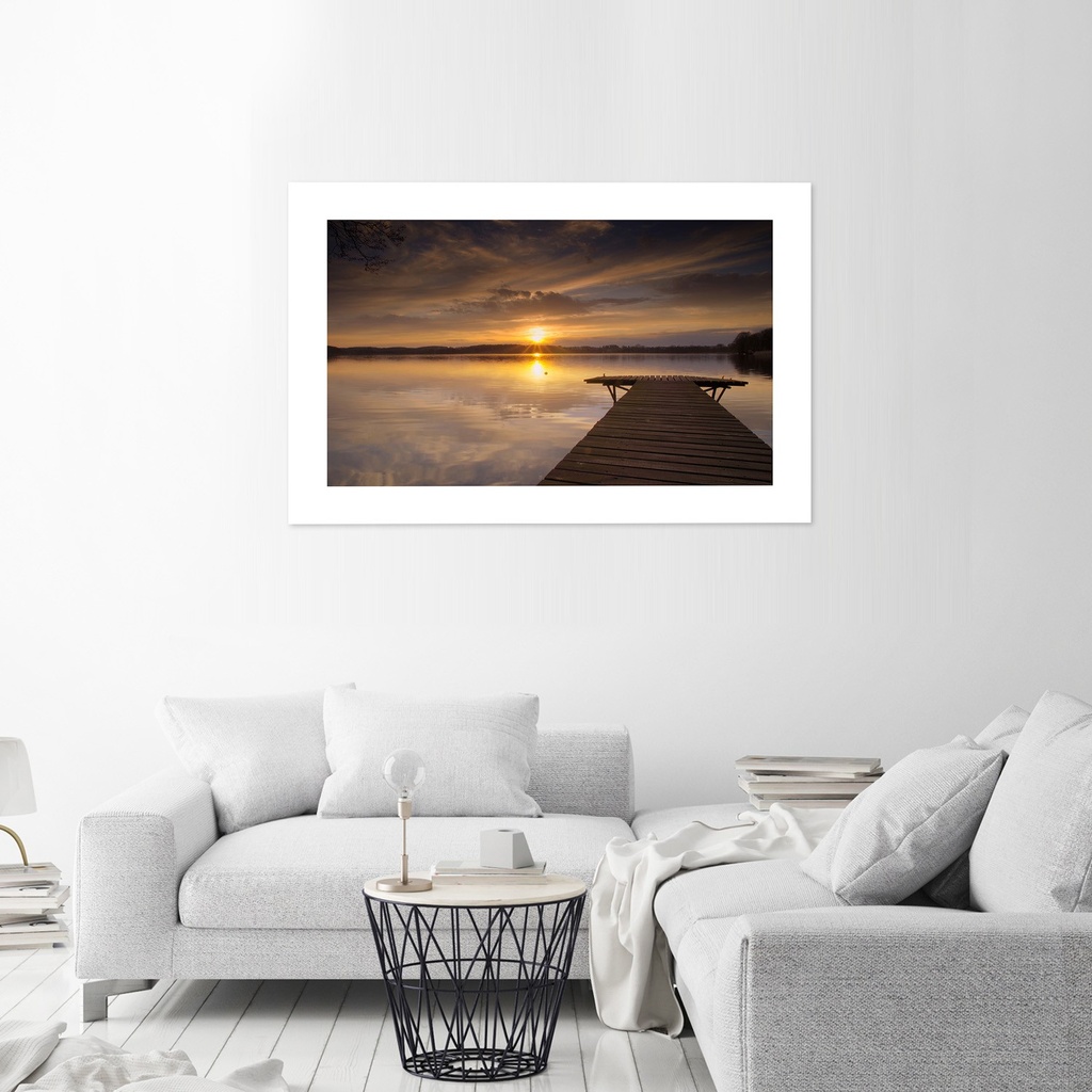 Poster mural avec image décorative de pont sur un lac au coucher du soleil feeby-01