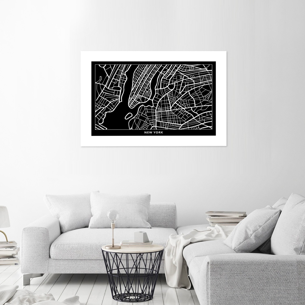 Poster mural avec image d'une carte de new york finition noir et blanc feeby-01