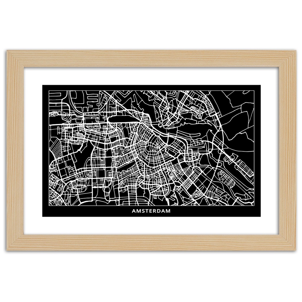 Cadre avec carte d'amsterdam fabriqué en hdf de couleur noir et blanc feeby-02