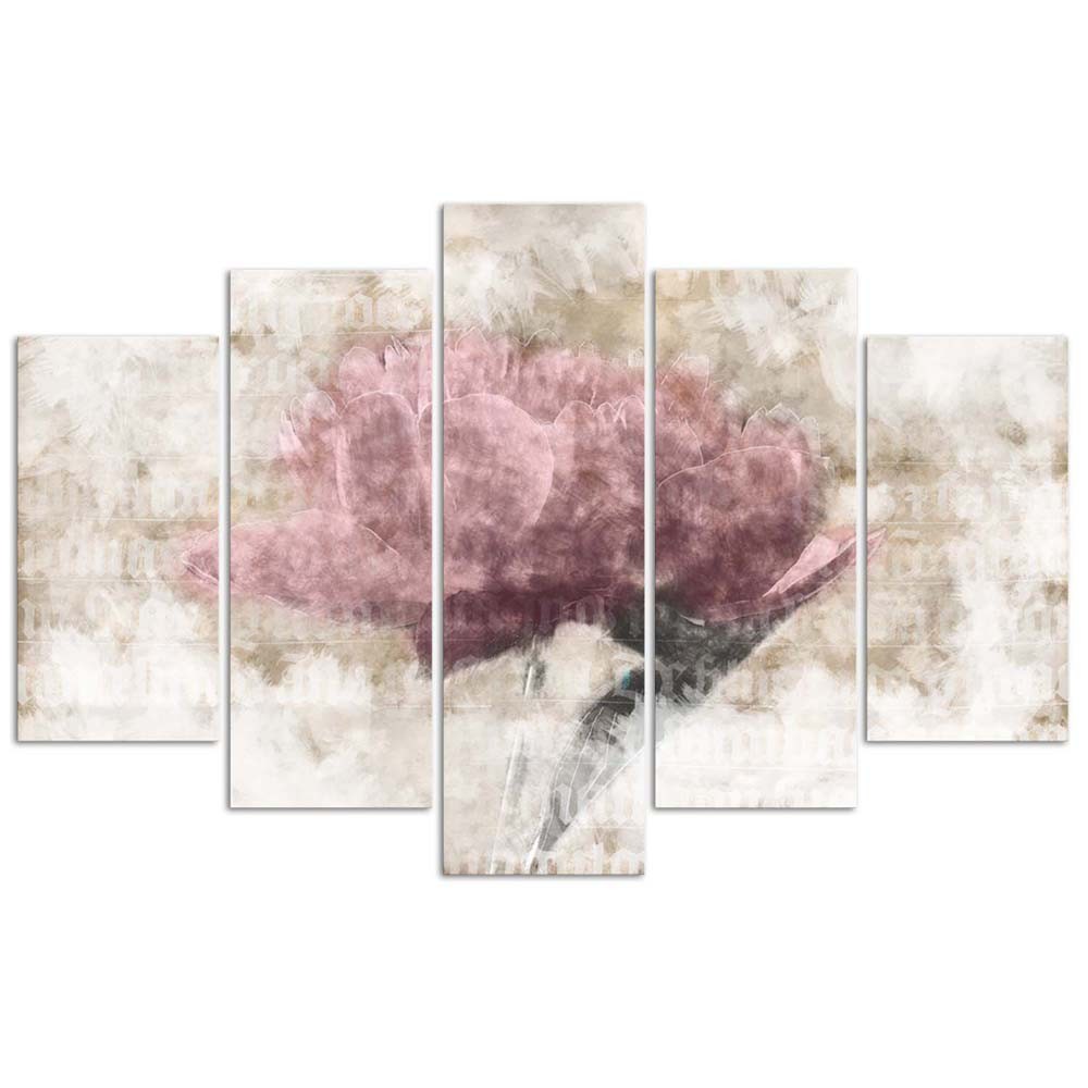 Cadre de fleur en mdf solide imprimé sur toile finition de couleur beige et rose feeby-02