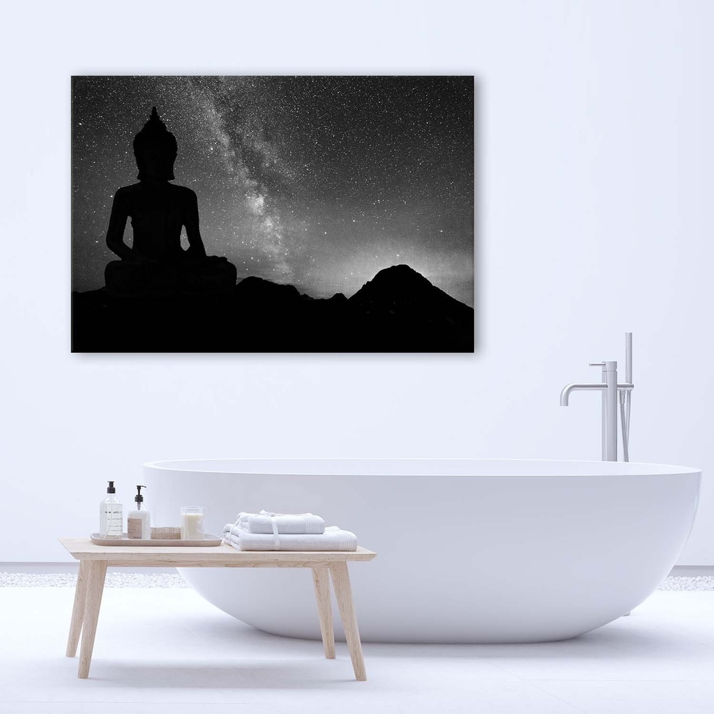 Cadre décoratif en hdf avec image de bouddha et ciel nocturne étoilé tons foncés feeby-01