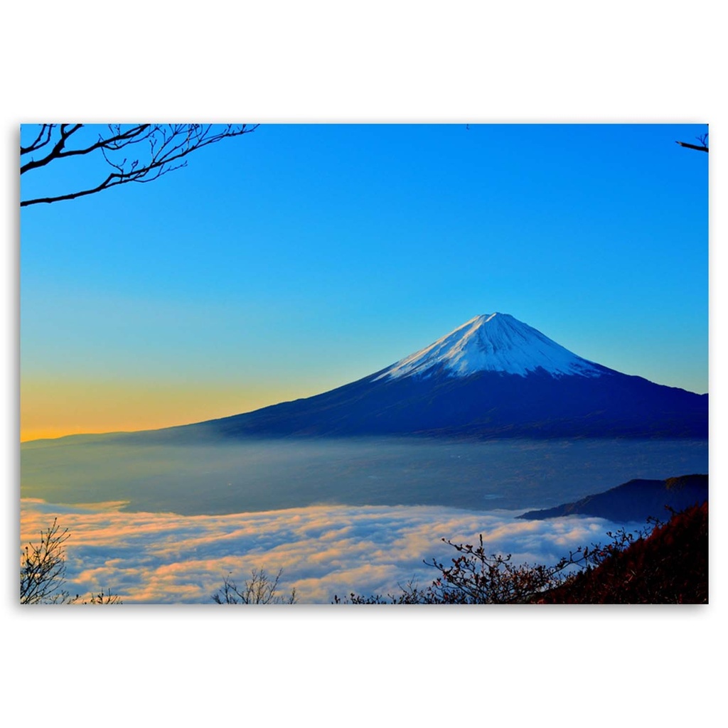 Cadre décoratif en hdf avec image du mont fuji imprimée sur papier satiné finition bleue feeby-02