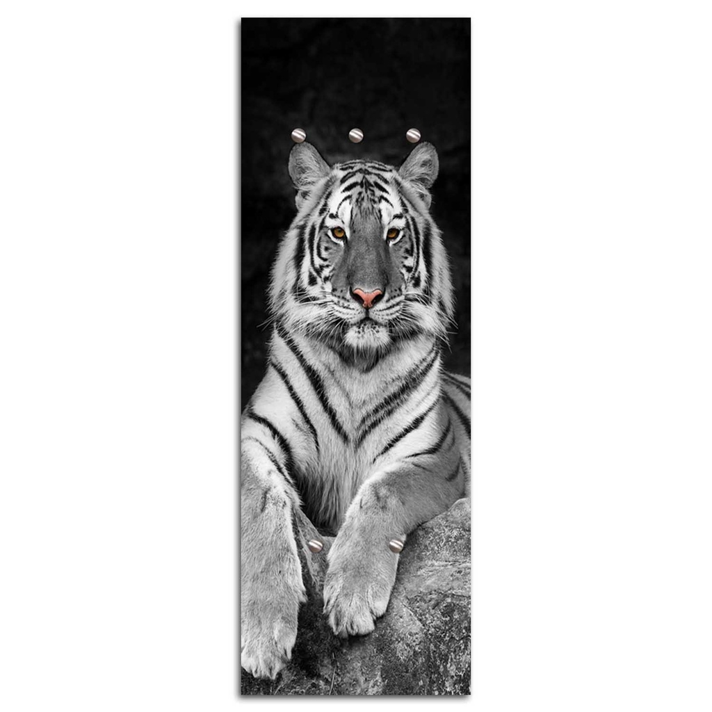 Porte-manteaux en panneau de fibres de bois et papier satiné avec dessin d'un tigre avec fond noir feeby-02