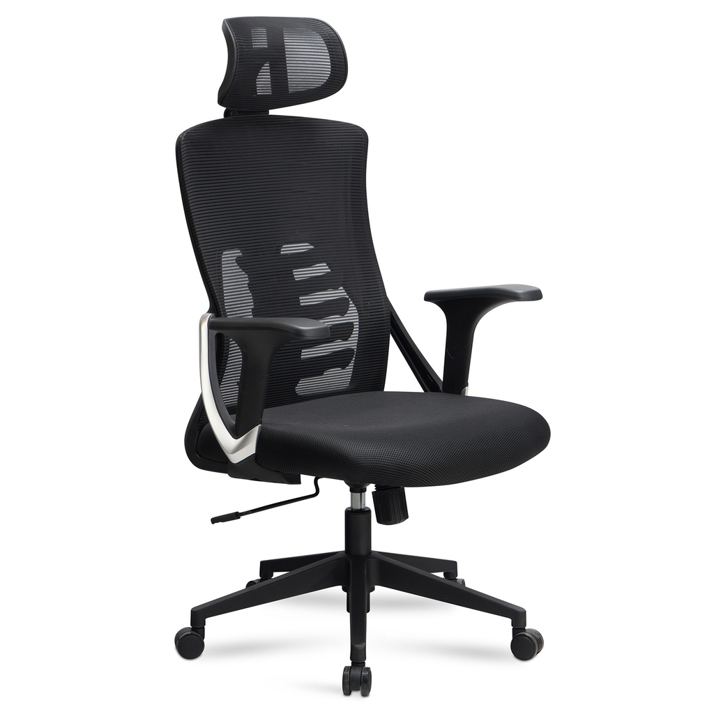 Chaise de bureau housse en maille noire, jusqu'à 120 kg avec appui-tête, réglable en hauteur avec support lombaire, ergonomique avec fonction bascule_09