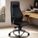 Chaise de bureau avec revêtement en simili cuir noir, jusqu'à 120 kg, fauteuil de direction, réglable en hauteur, ergonomique avec accoudoirs et dossier haut, fonction berçante_01