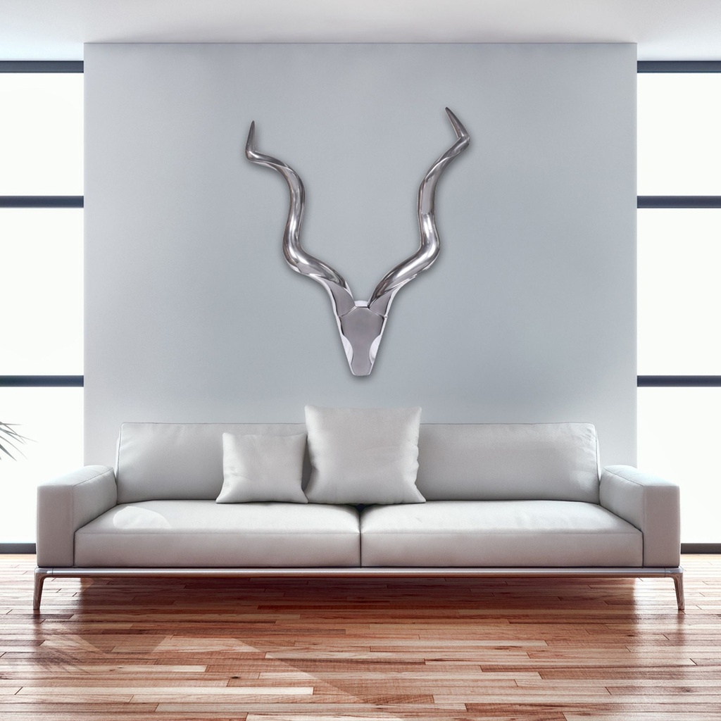 Bois de cerf décoratif L Décoration murale en aluminium 80 cm Style maison de campagne en métal argenté Design moderne Tête de cerf Mur en bois de maison de campagne Grand WL1.241_01