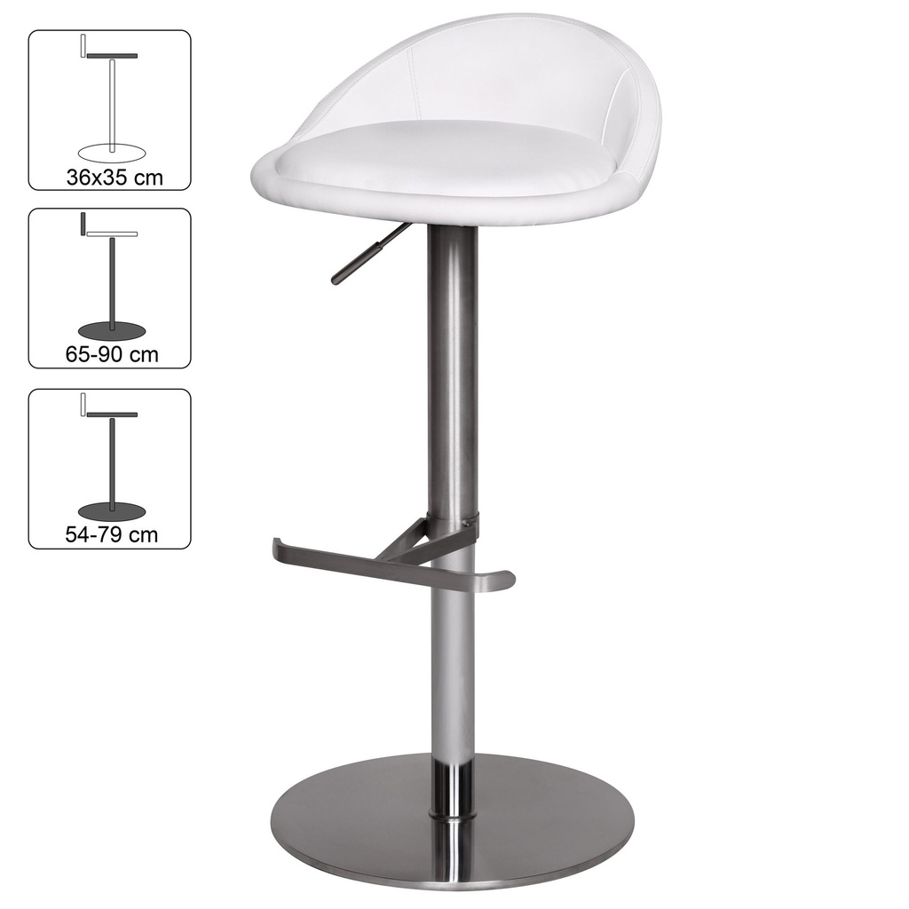 Tabouret de bar blanc en acier inoxydable réglable en hauteur hauteur d'assise 54 - 79 cm_02