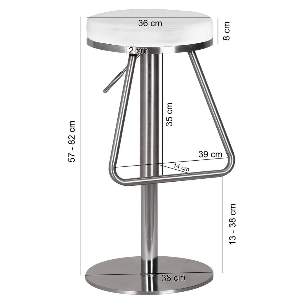 Tabouret de bar blanc en acier inoxydable, assise réglable en hauteur 54 - 79 cm_02