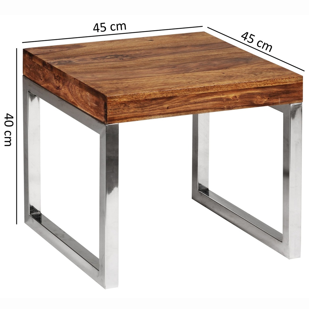 Table d'appoint GUNA 45 x 40 x 45 cm en bois massif de Sesham structure en métal style maison de campagne, marron foncé naturel_03