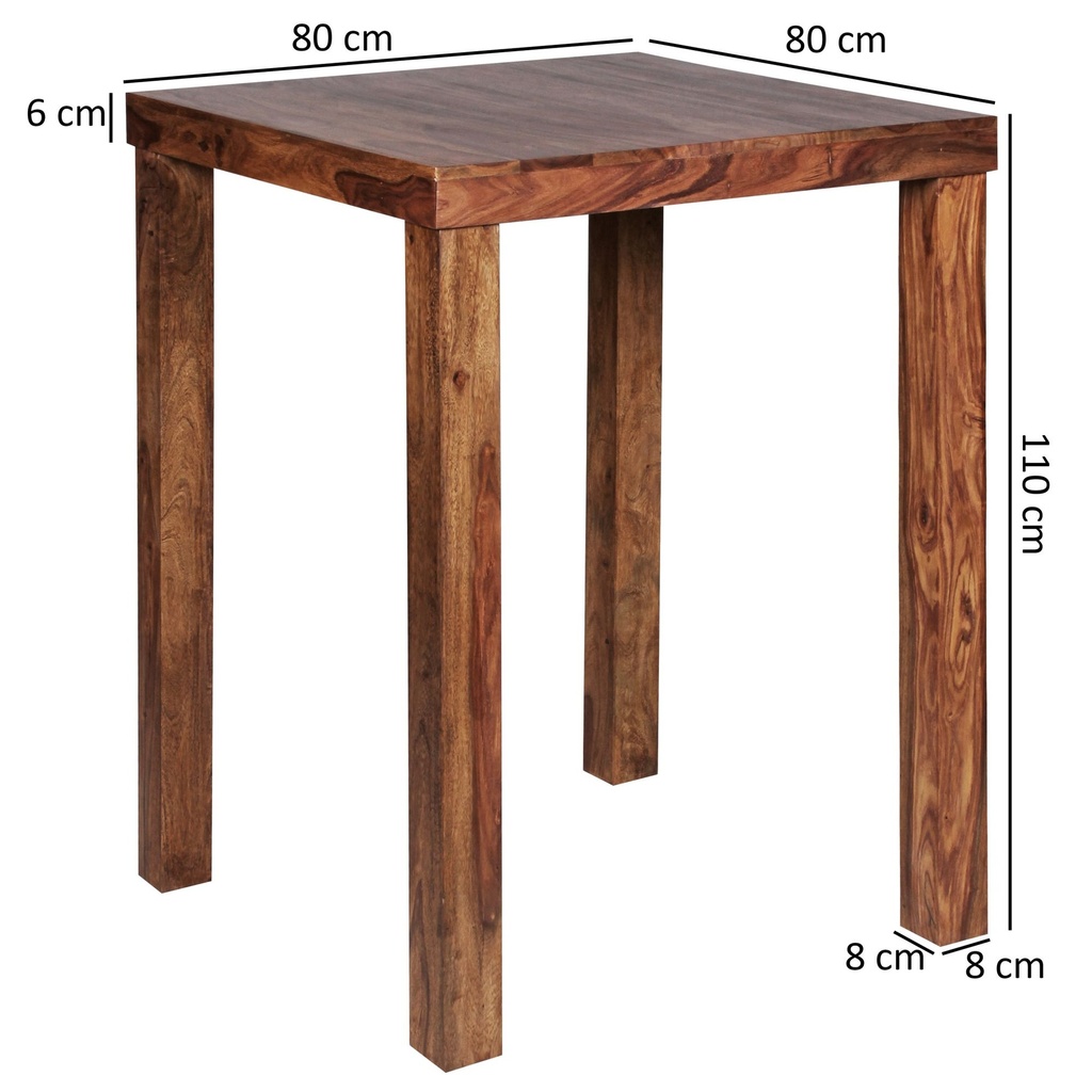 Table de bar MUMBAI en bois de Sesham massif 80 x 80 x 110 cm, carrée marron foncé_03