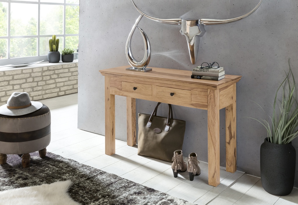 Table console MUMBAI console en bois d'acacia massif avec 2 tiroirs 110 x 40 cm style maison de campagne_02