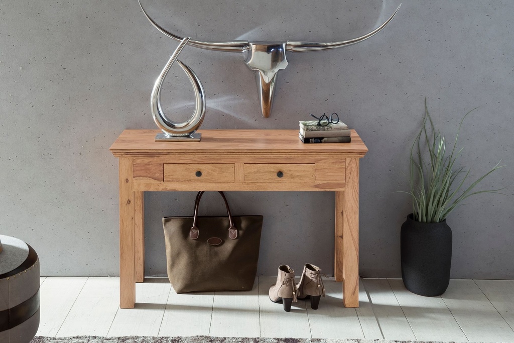 Table console MUMBAI console en bois d'acacia massif avec 2 tiroirs 110 x 40 cm style maison de campagne_04