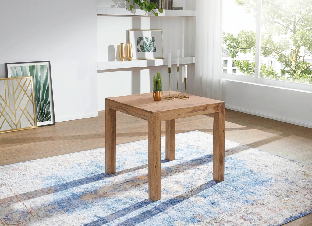 Table à manger MUMBAI en bois d'acacia massif 80 cm design, style maison de campagne marron foncé_02