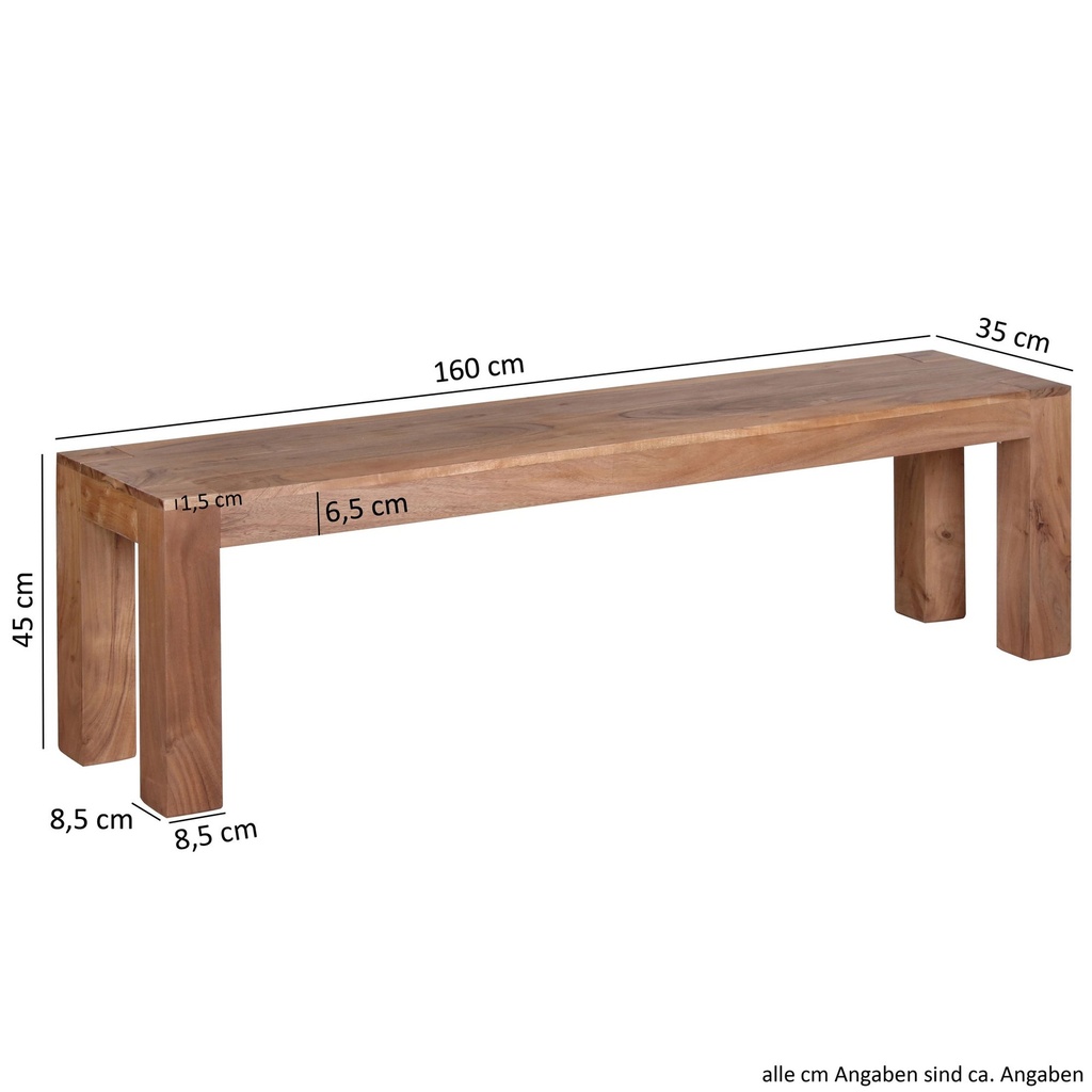 Banc de salle à manger MUMBAI en bois d'acacia massif 140 x 45 x 35 cm, produit naturel de style maison de campagne_03