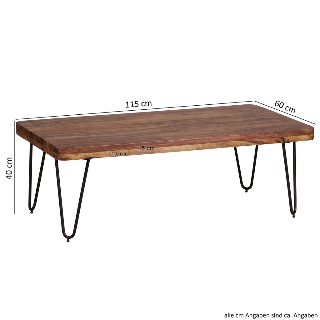 Table basse BAGLI en bois de Sesham massif 115 cm de large design pieds en métal style maison de campagne_03