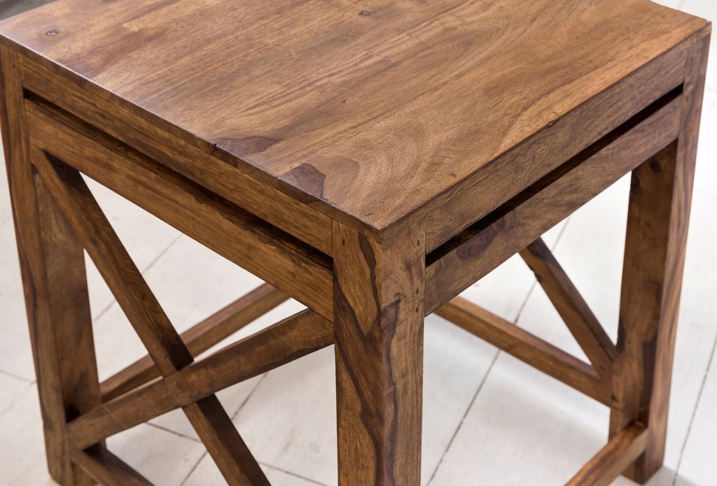 Set de 2 tables d'appoint PALI en bois de Sesham massif, design style maison de campagne marron foncé_05