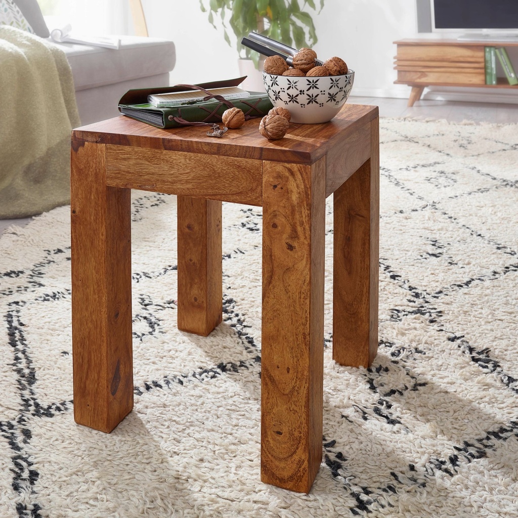 Table d'appoint MUMBAI en bois de Sesham massif 35 x 35 cm, design style maison de campagne marron foncé_01