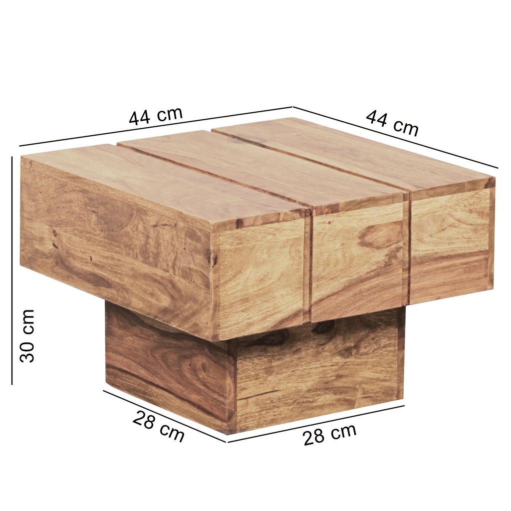 Table d'appoint SIRA en bois d'acacia massif 44 x 44 x 30 cm, cube de maison de campagne massif_03