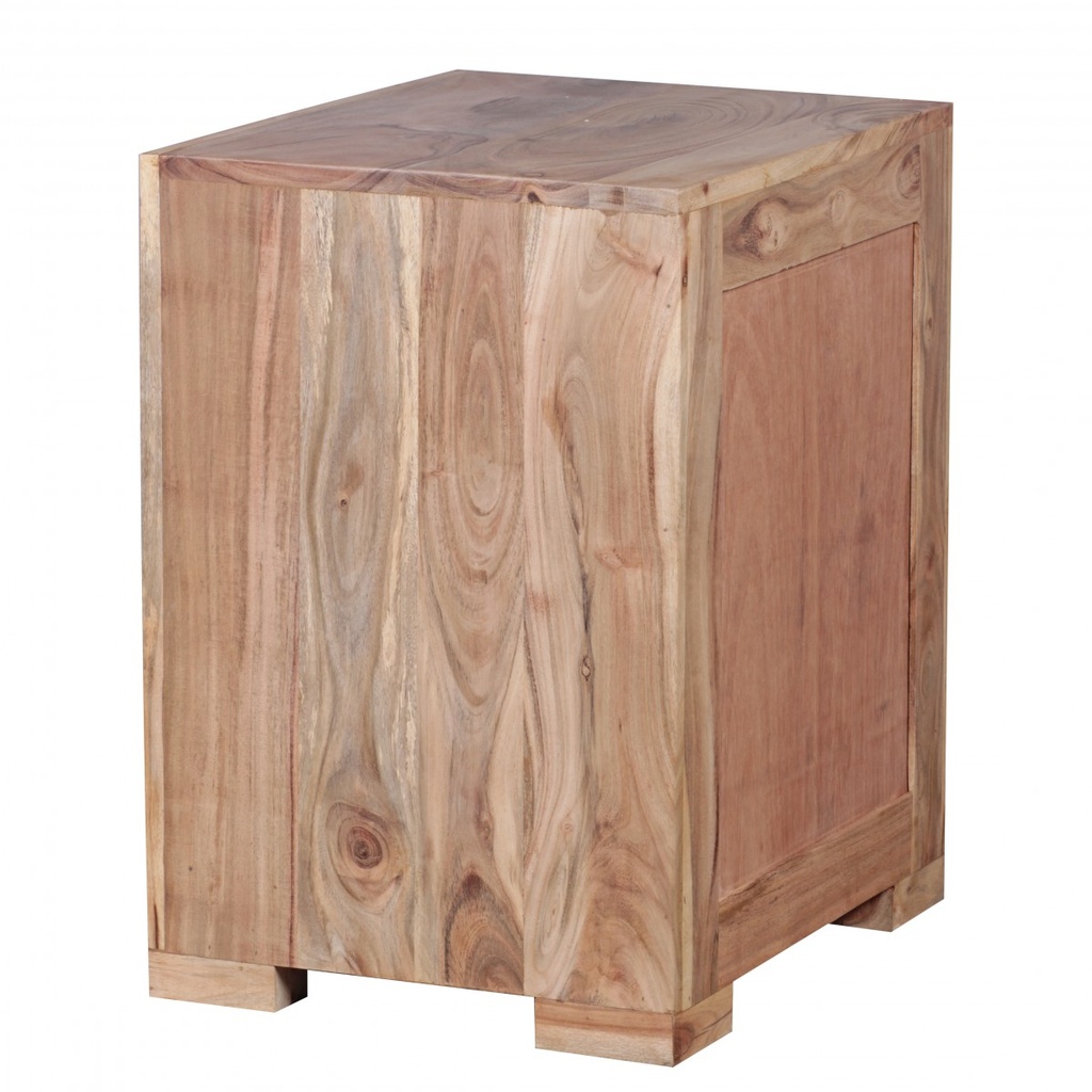 Table de chevet MUMBAI design en bois massif d'acacia, 60 cm avec tiroir et porte_07