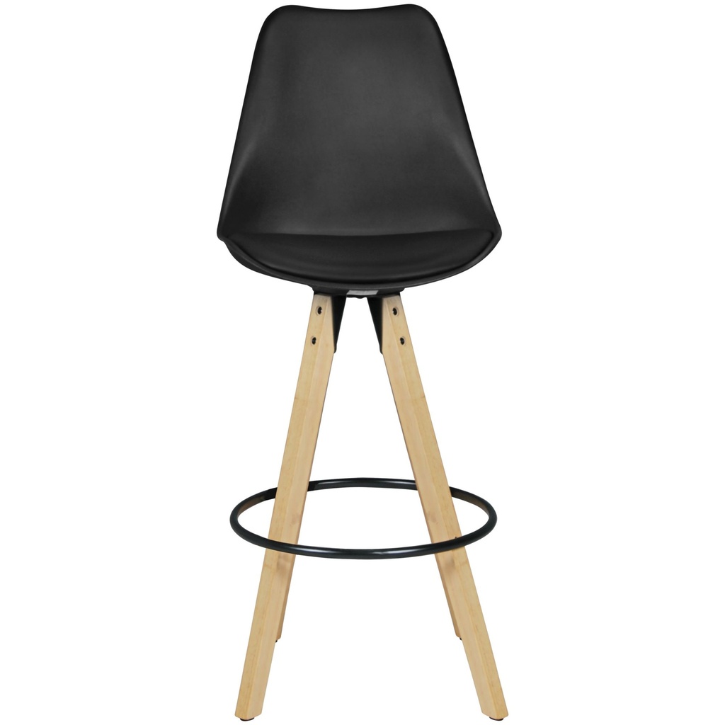 Lot de 2 Tabourets de Bar Lima Noir Design Rétro Simili Cuir Bois avec Dossier_02