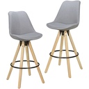 Lot de 2 Tabourets de Bar Lima Gris Design Rétro Tissu Bois avec Dossier_01