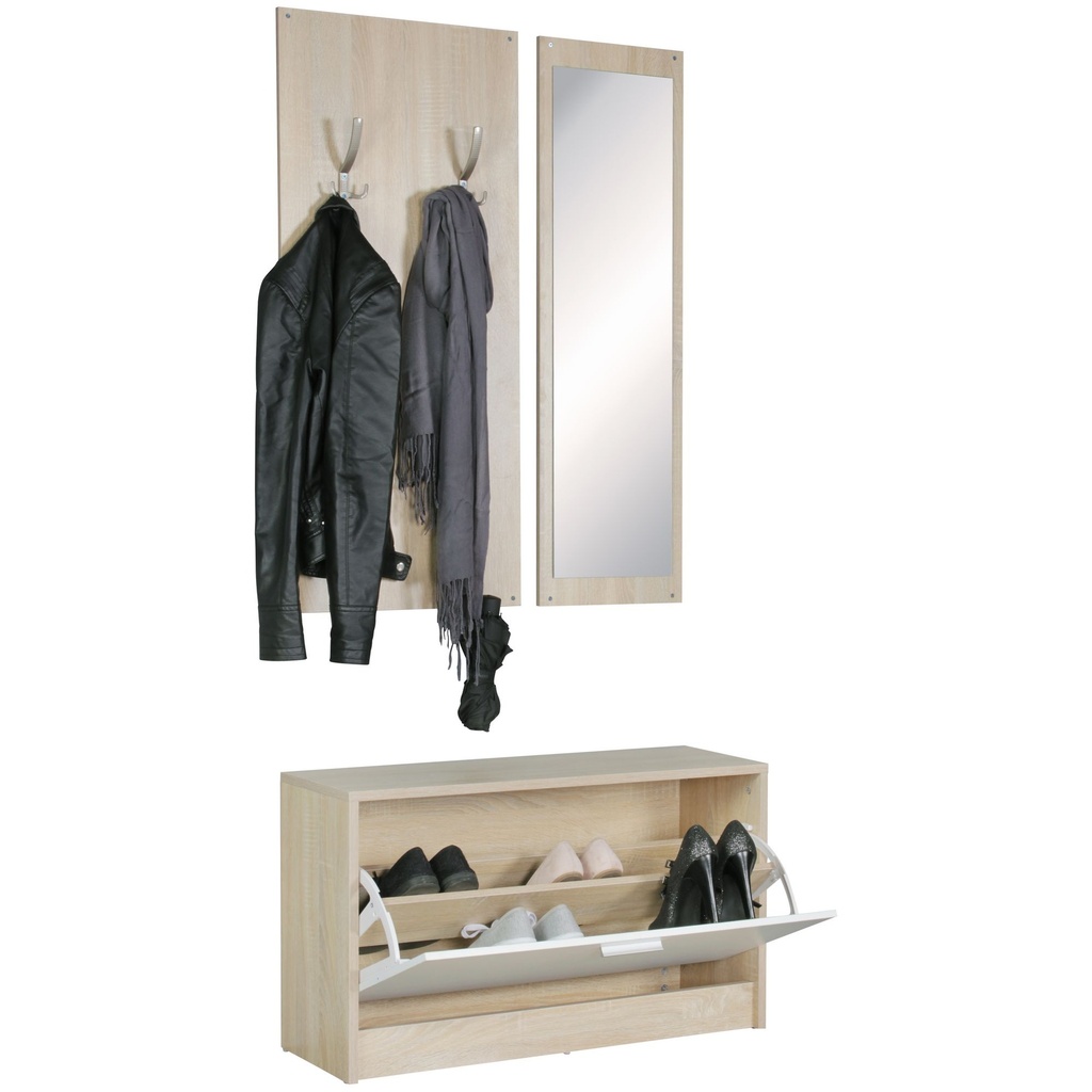 Armoire murale JANA avec miroir et meuble à chaussures en aggloméré Sonoma_02