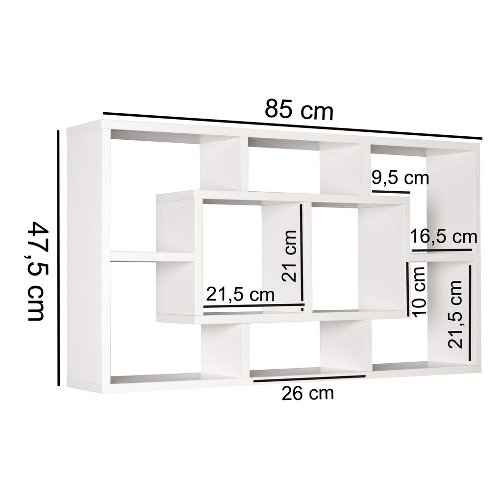 Étagère murale ALEX blanc 85 x 47,5 x 16 cm bois MDF moderne, flottante, ouverte pour accrocher_02