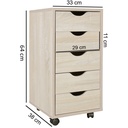 Conteneur mobile MINA 33 x 64 x 38 cm bois MDF 5 tiroirs sonoma, avec roulettes_04