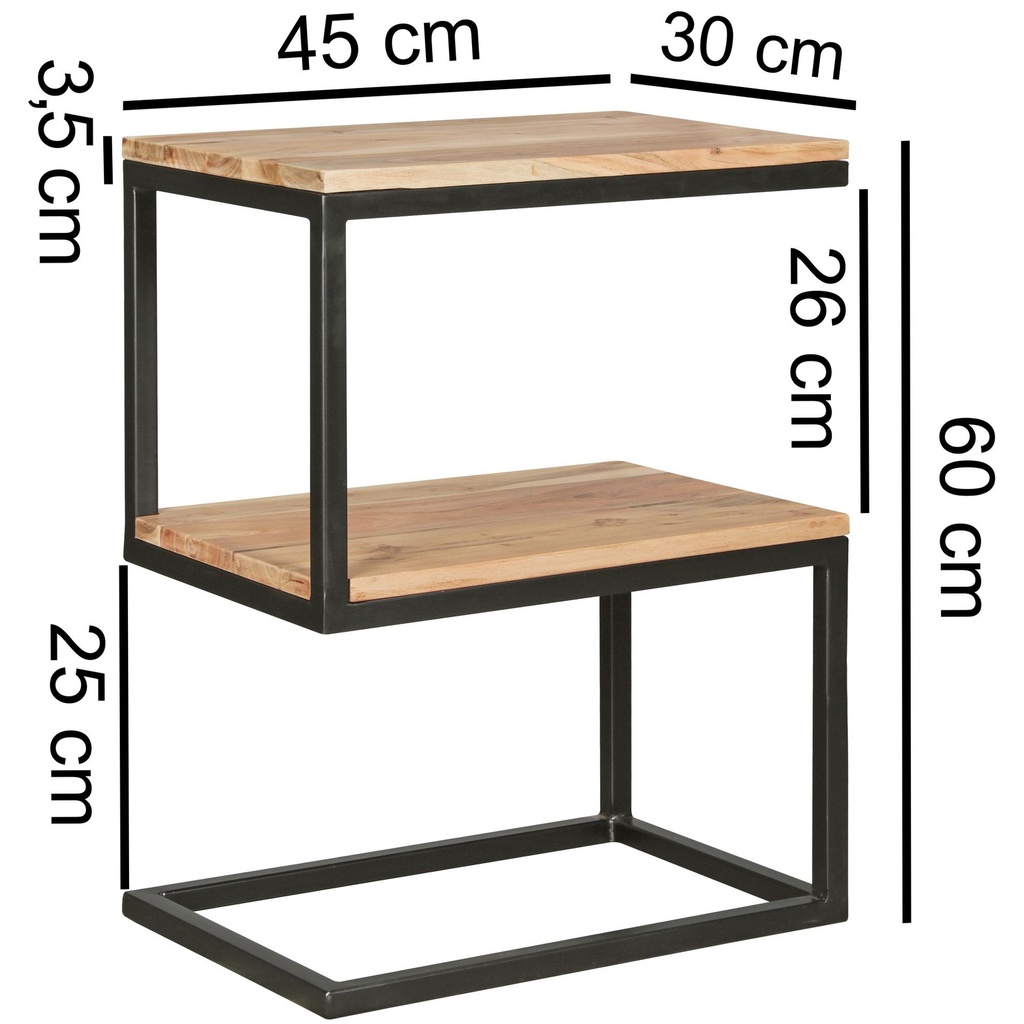 Table d'appoint AKOLA en forme de S bois d'acacia massif / métal 45 x 60 x 30 cm_03