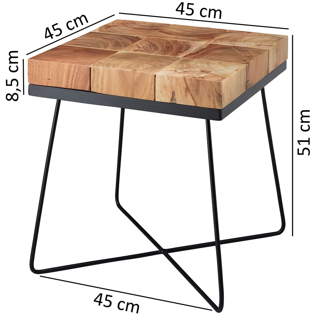 Table d'appoint ZARI 45 x 45 x 51 cm en bois d'acacia massif avec structure en métal_03