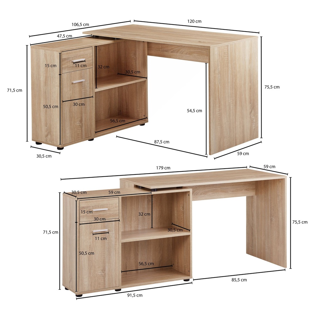 Bureau d'angle Design avec étagère Sonoma 120 x 75,5 x 106,5 cm_03