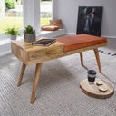 Banc SALIM en peau de chèvre / banc en bois massif 100x52x38 cm de style rétro_01