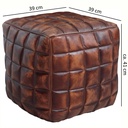 Siège cube STANLEY cuir véritable marron 39 x 41 x 39 cm pouf salon_03