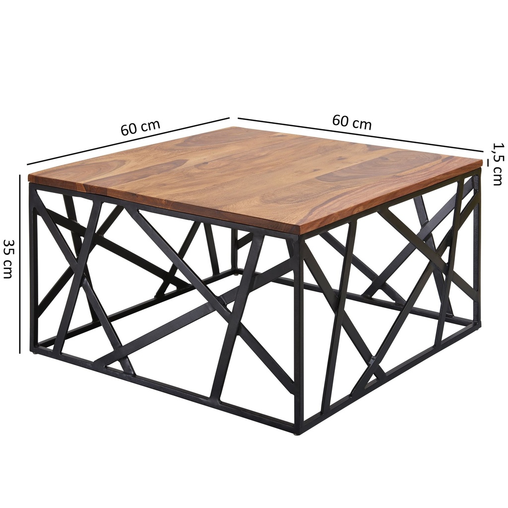 Table basse BEKAL 60 x 35 x 60 cm bois massif Sheesham / métal_03