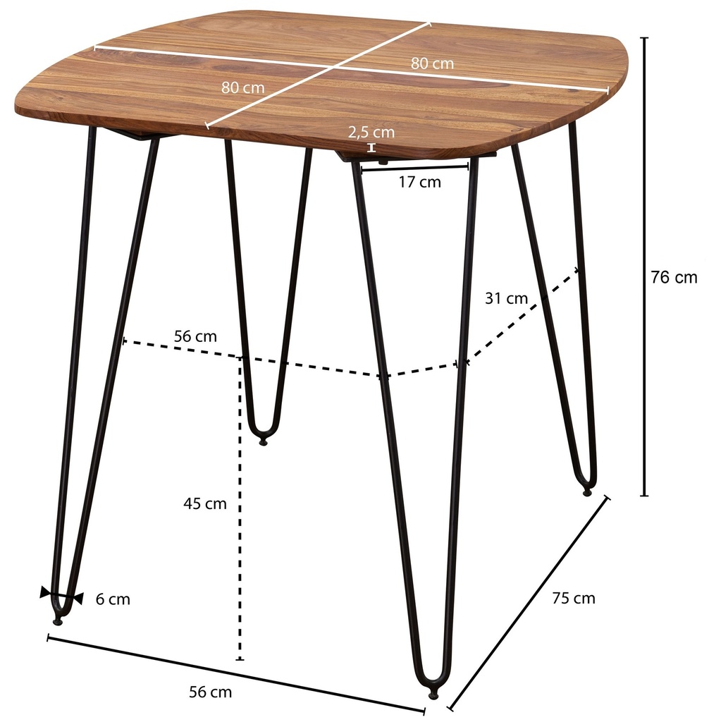 Table de salle à manger KELA 80x80x76 cm en bois de Sesham massif_03