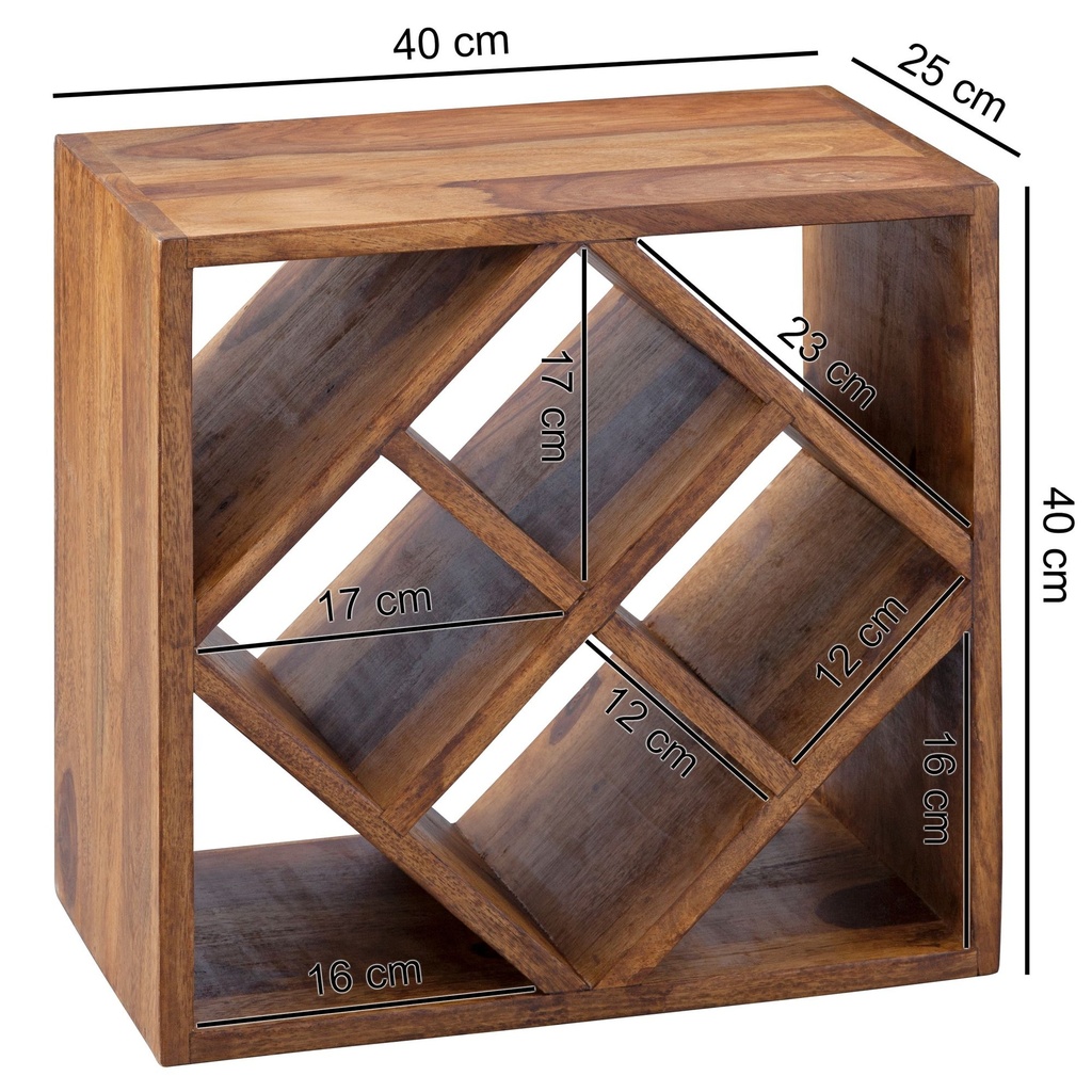 Casier à vin bois massif Sheesham 40x40x25cm 8 bouteilles_03