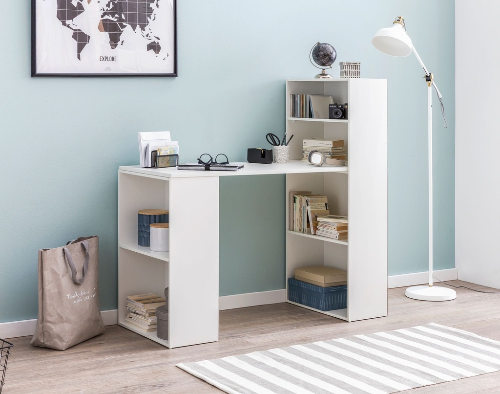 Bureau avec étagère 120 x 120 x 53 cm bois blanc mat moderne_02