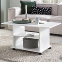 Table basse Design 95 x 51 x 54,5 cm blanche rotative avec roulettes_01