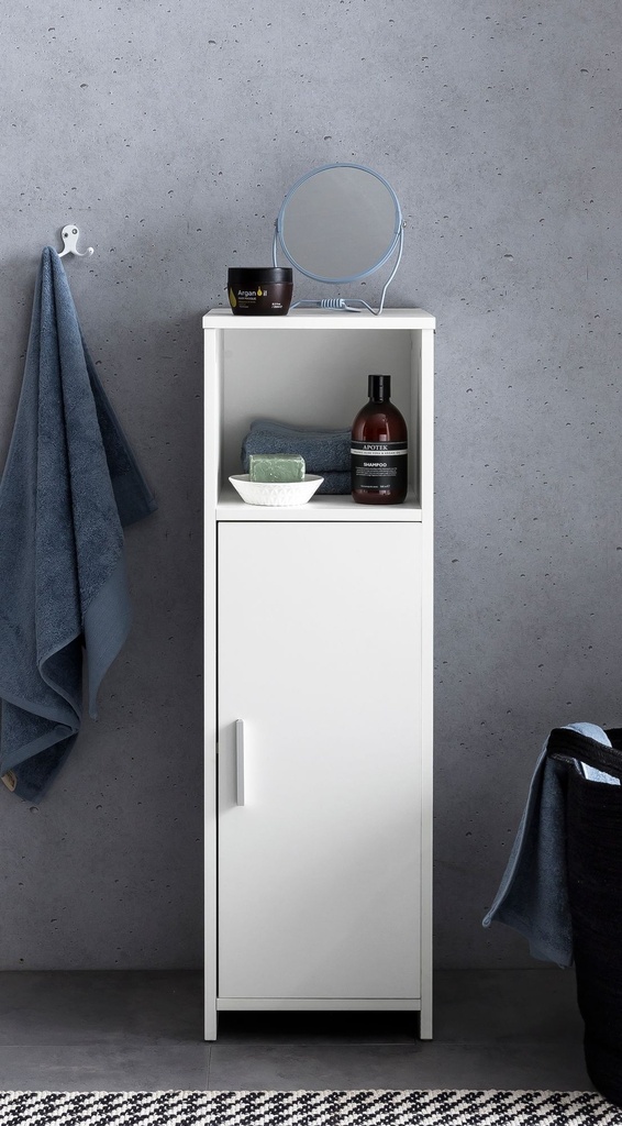 Meuble de salle de bain 30 x 95,5 x 30 cm en bois blanc avec porte et compartiment de rangement_05